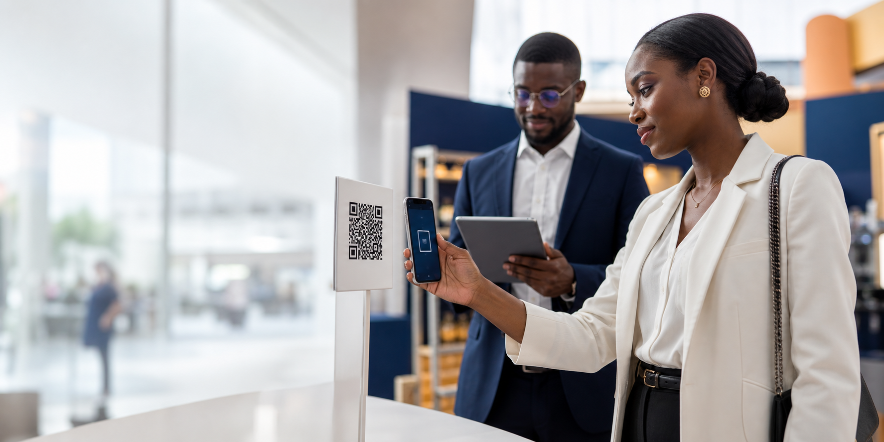 Professionnels utilisant un téléphone pour scanner un QR Code
